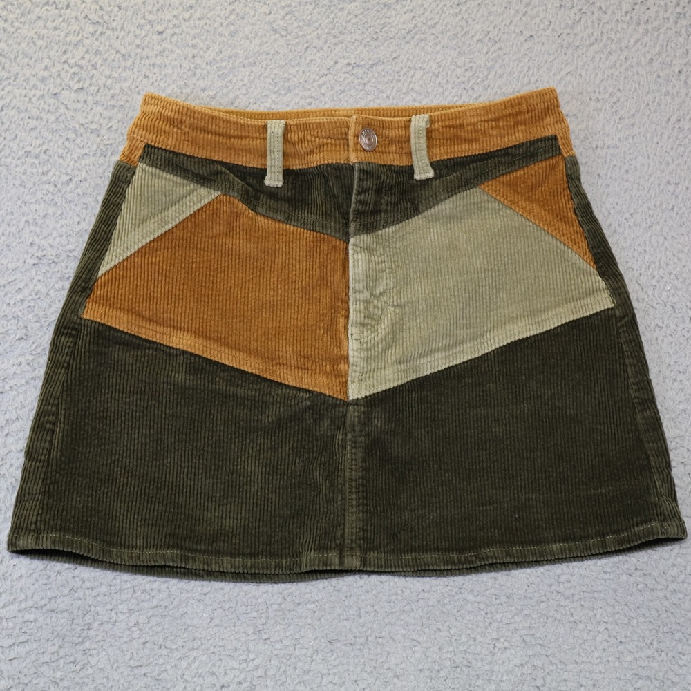 American Eagle Colorblock Corduroy Mini Skirt Green Tan Mustard Size 6 Long